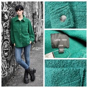 New LOVE TREE Forest Green Shacket  Women's Teddy Brushed Sherpa Medium Boxy NWT